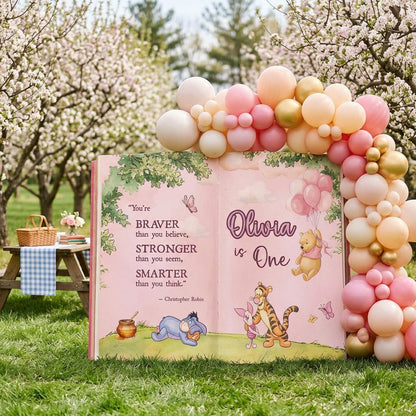 Honey Bear Pink Backdrop (Braver Quote Book), Storybook, Open Book, First Birthday Decor, Welcome Sign, Baby Girl, Fairytale