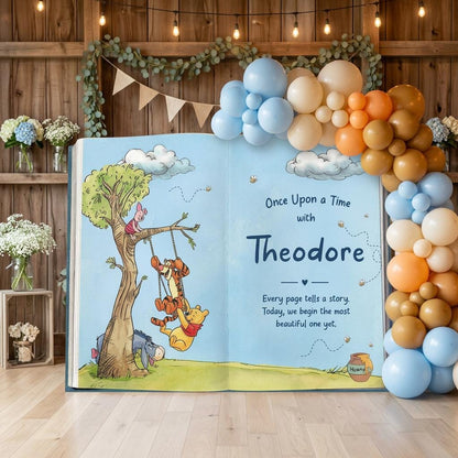 Honey Bear Blue Backdrop (Tree Page), Storybook, Open Book, First Birthday Decor, Welcome Sign, Baby Boy, Fairytale, Baby Shower