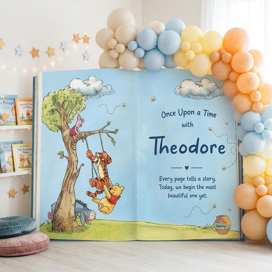 Honey Bear Blue Backdrop — custom party decor, printed and cut to shape