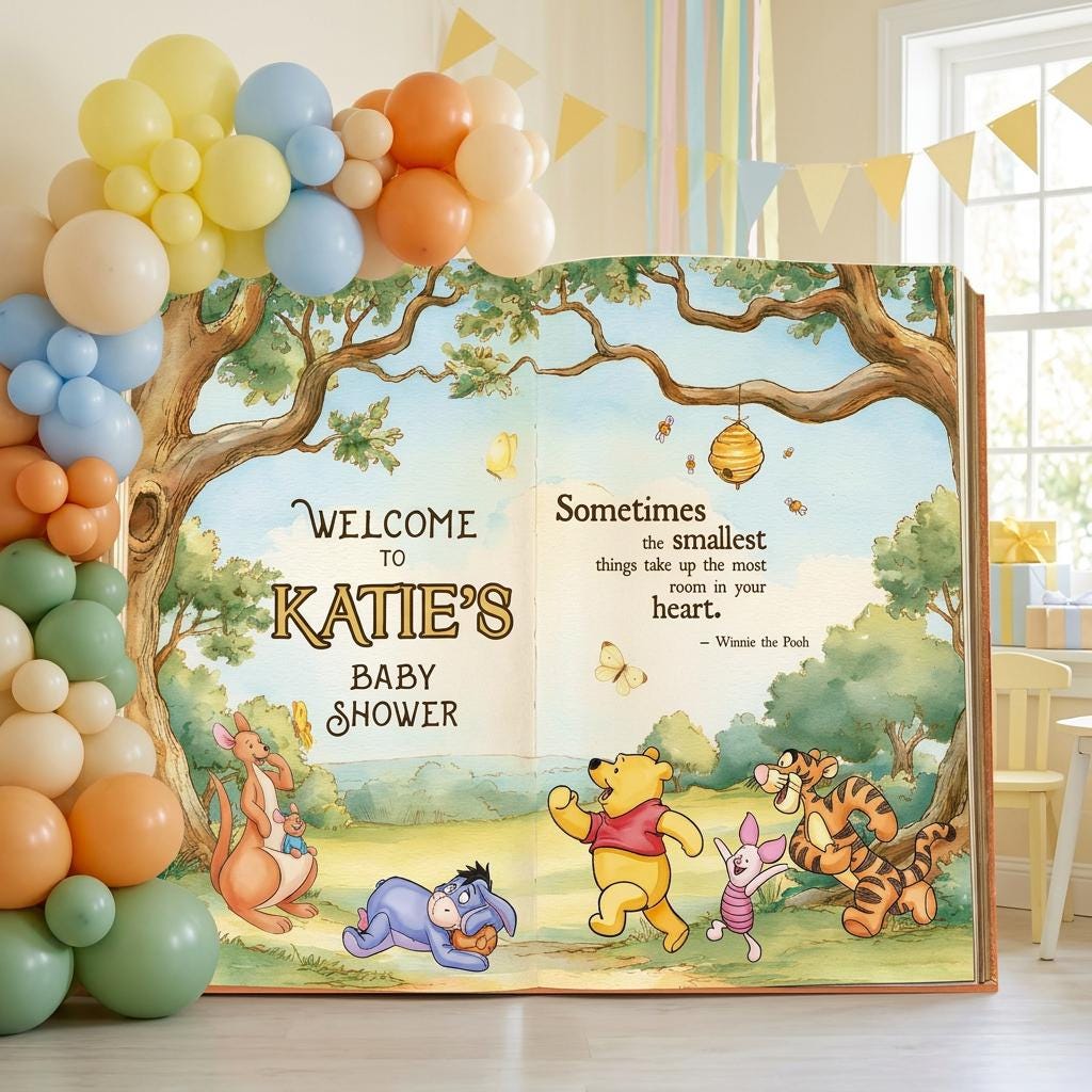 Honey Bear Backdrop (Friends Group Page), Storybook, Open Book, First Birthday Decor, Welcome Sign, New Baby, Bear Baby Shower, Baby Announcement Sign
