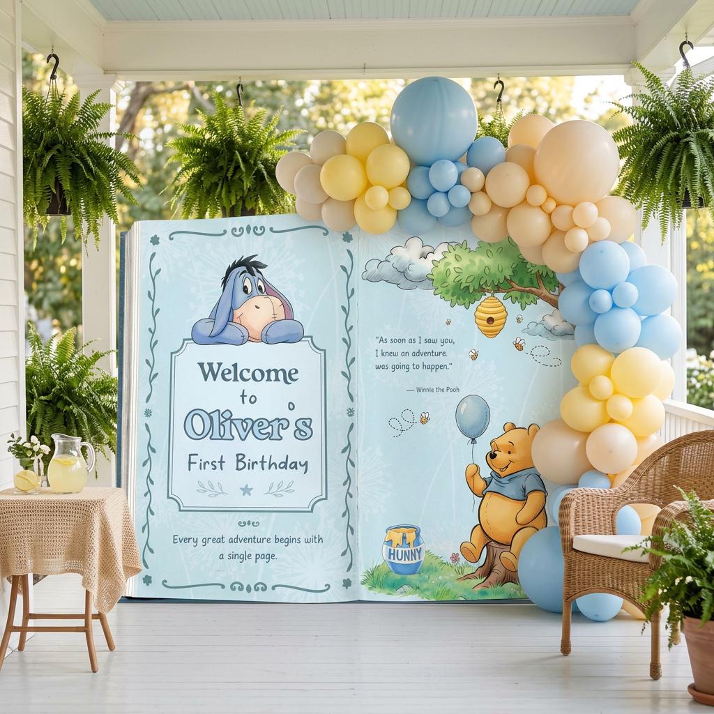 Honey Bear Large Backdrop (Donkey & Bear Page), Storybook, Open Book, First Birthday Decor, Welcome Sign, New Baby, Fairytale, Baby Boy