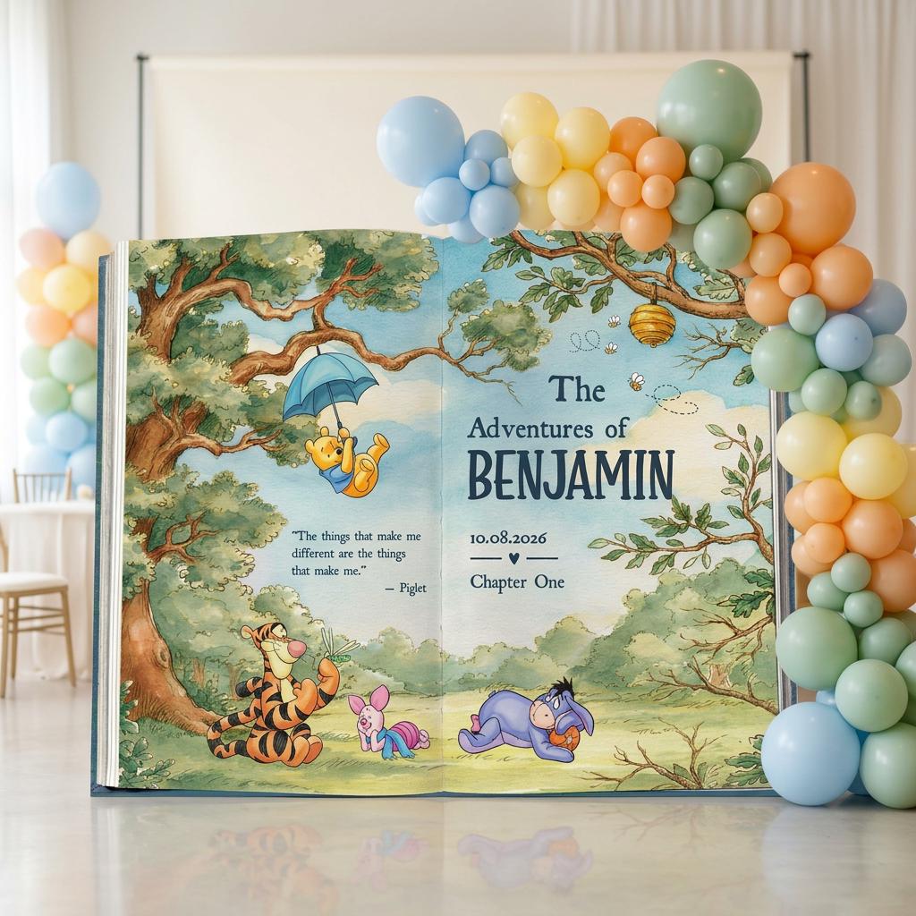 Honey Bear Large Backdrop, Storybook, Open Book, First Birthday Decor, Welcome Sign, Fairytale, Baby Boy