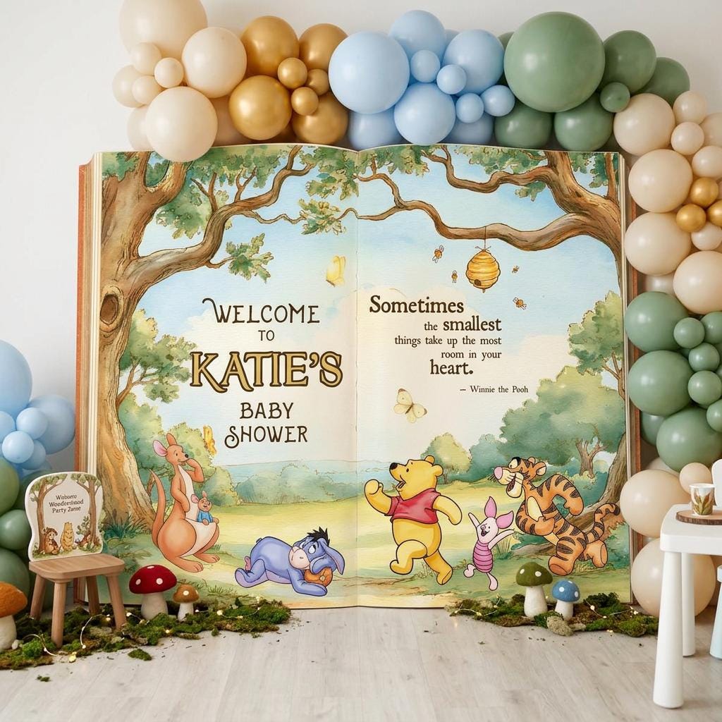 Honey Bear Backdrop (Friends Group Page), Storybook, Open Book, First Birthday Decor, Welcome Sign, New Baby, Bear Baby Shower, Baby Announcement Sign