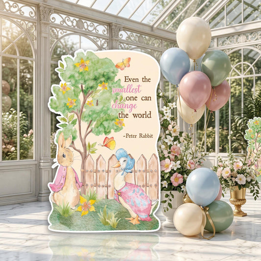 Pink Garden Bunny Cutouts — custom party decor, printed and cut to shape