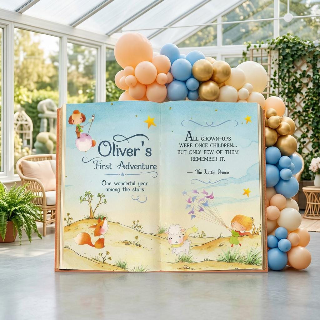 Little Prince 1st Birthday Backdrop, Storybook, Open Book, First Birthday Decor, Welcome Sign, Fairytale, Baby Boy, Adventure Baby Shower
