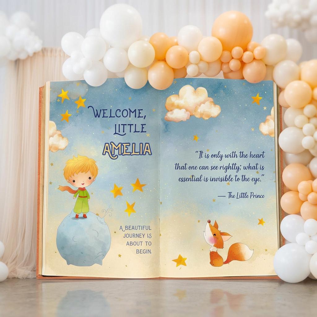 Little Prince Baby Shower Backdrop, Storybook, Open Book, First Birthday Decor, Welcome Sign, Fairytale, Baby Boy, Adventure, Fox