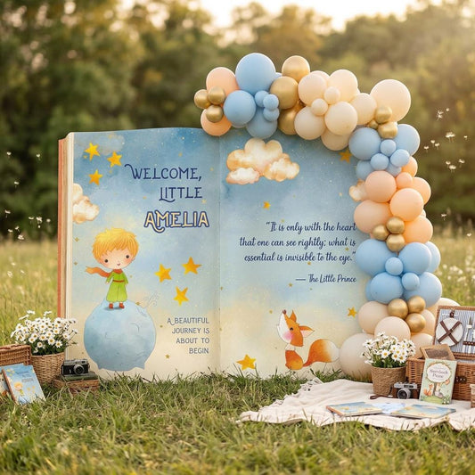 Little Aviator Baby Shower Backdrop — custom party decor, printed and cut to shape