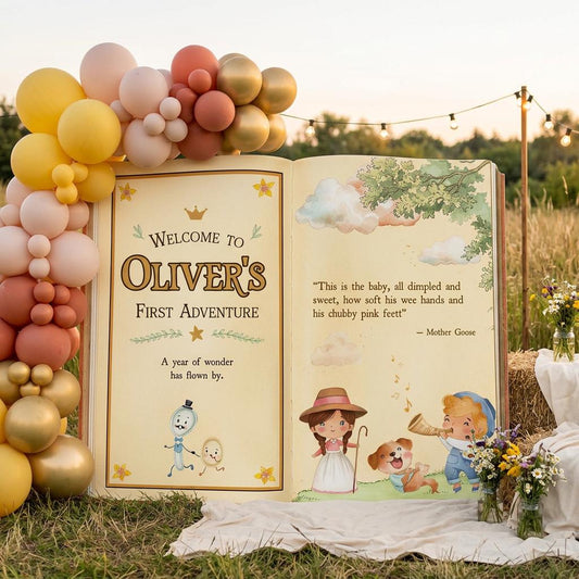 Nursery Rhymes Backdrop — custom party decor, printed and cut to shape