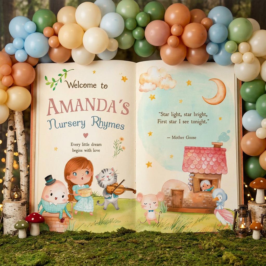 Nursery Rhymes Baby Shower Backdrop, Storybook, Welcome Sign, Fairytale, Mother Goose, Gender Neutral, 1st Birthday