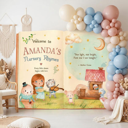 Nursery Rhymes Baby Shower Backdrop, Storybook, Welcome Sign, Fairytale, Mother Goose, Gender Neutral, 1st Birthday