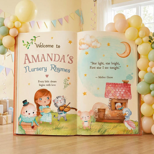 Nursery Rhymes Baby Shower Backdrop — custom party decor, printed and cut to shape
