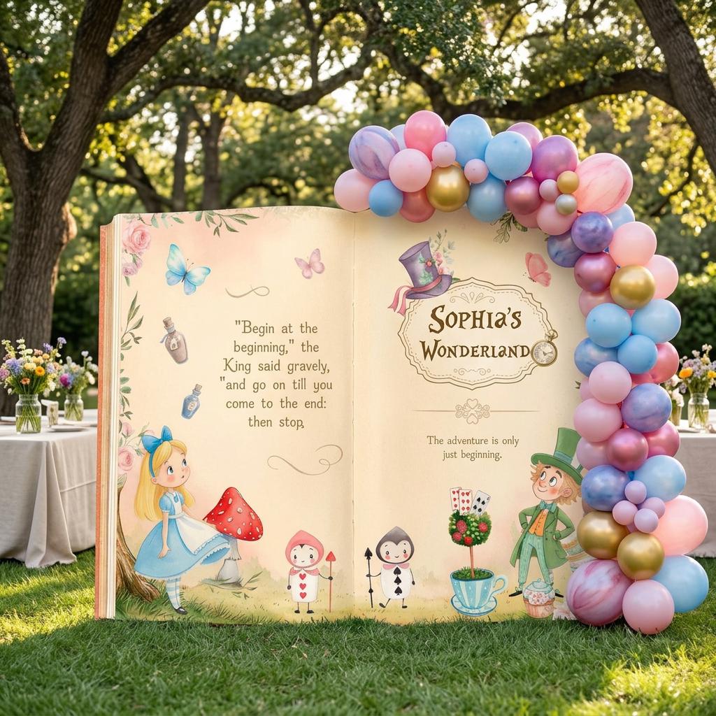 Alice in Wonderland Baby Shower Backdrop, Storybook, Welcome Sign, Fairytale, Baby Girl, 1st Birthday, Whimsical Mad Tea Party Decor