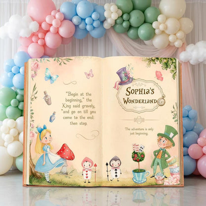 Alice in Wonderland Baby Shower Backdrop, Storybook, Welcome Sign, Fairytale, Baby Girl, 1st Birthday, Whimsical Mad Tea Party Decor