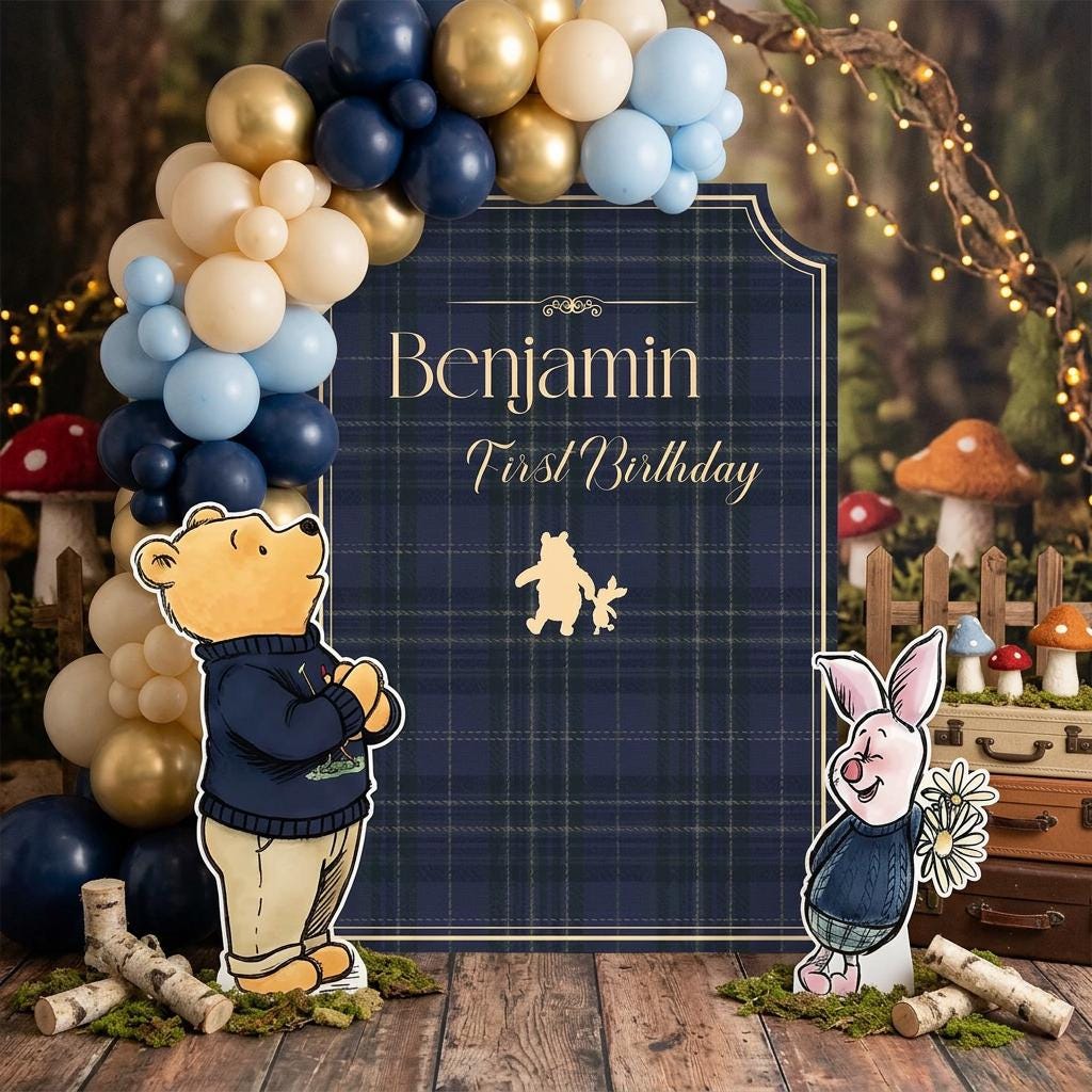 Plaid Honey Bear Cutouts, Blue Plaid Baby Shower Decor, Backdrop, Baby Boy, Plaid Bear Props, 1st Birthday