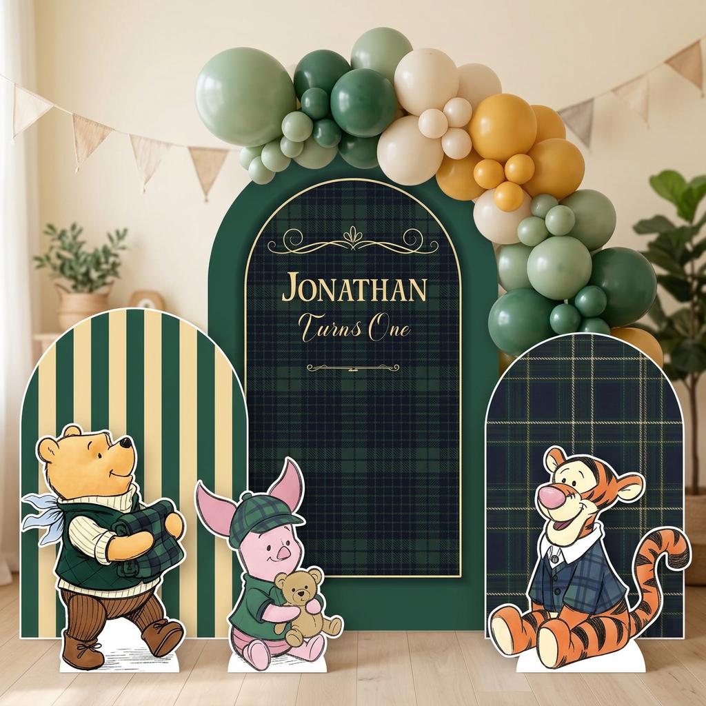 Plaid Honey Bear Cutouts, Green Plaid Baby Shower Decor, Backdrop, Baby Boy, Plaid Bear Props, 1st Birthday