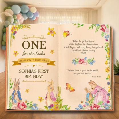 Garden Bunny 1st Birthday Backdrop, Storybook, Open Book, One for the Books, Welcome Sign, Storybook, Bunny Baby Shower
