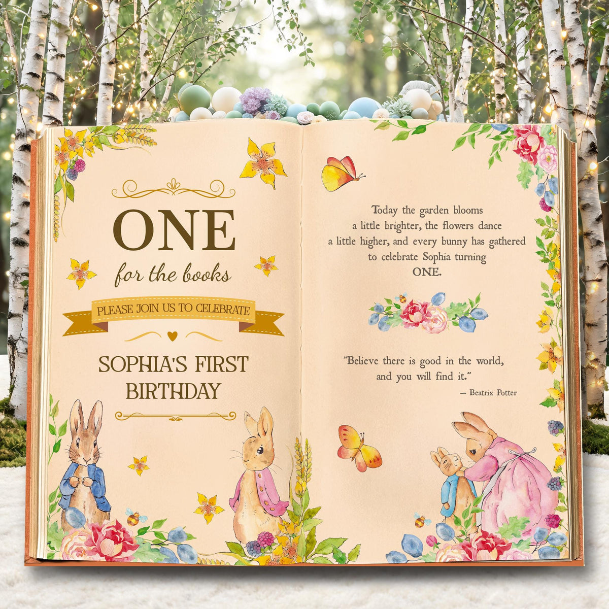 Garden Bunny 1st Birthday Backdrop, Storybook, Open Book, One for the Books, Welcome Sign, Storybook, Bunny Baby Shower