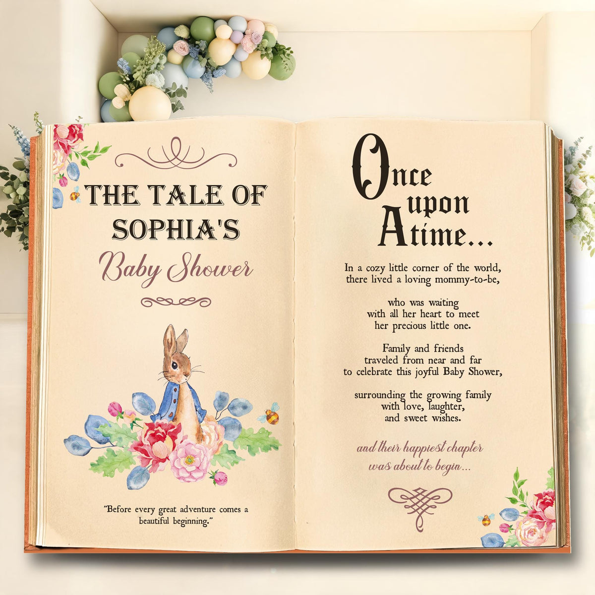 Once Upon A Time Garden Bunny 1st Birthday Backdrop, Storybook, Open Book, Welcome Sign, Storybook, Bunny Baby Shower