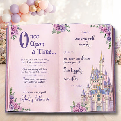 Once Upon A Time Book Backdrop (Purple Castle Book), Princess Castle, Storybook, First Birthday Decor, Welcome Sign, Fairytale Baby Shower