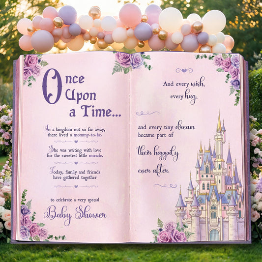 Once Upon A Time Book Backdrop — custom party decor, printed and cut to shape