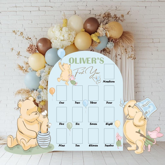 One Year of Photo Board — custom party decor, printed and cut to shape