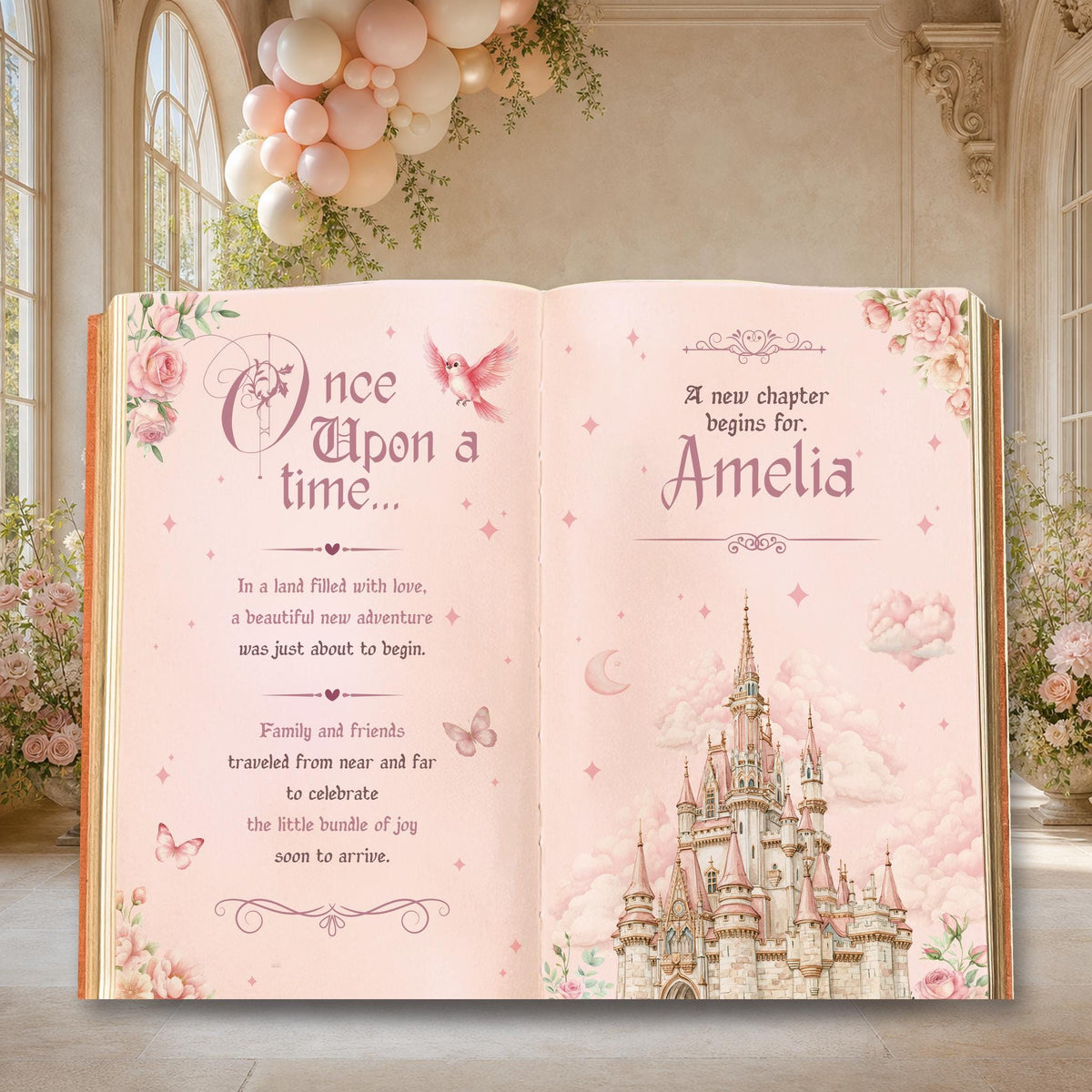 Once Upon A Time Book Backdrop (Butterfly Castle Book), Princess Castle, Storybook, First Birthday Decor, Welcome Sign, Fairytale Baby Shower