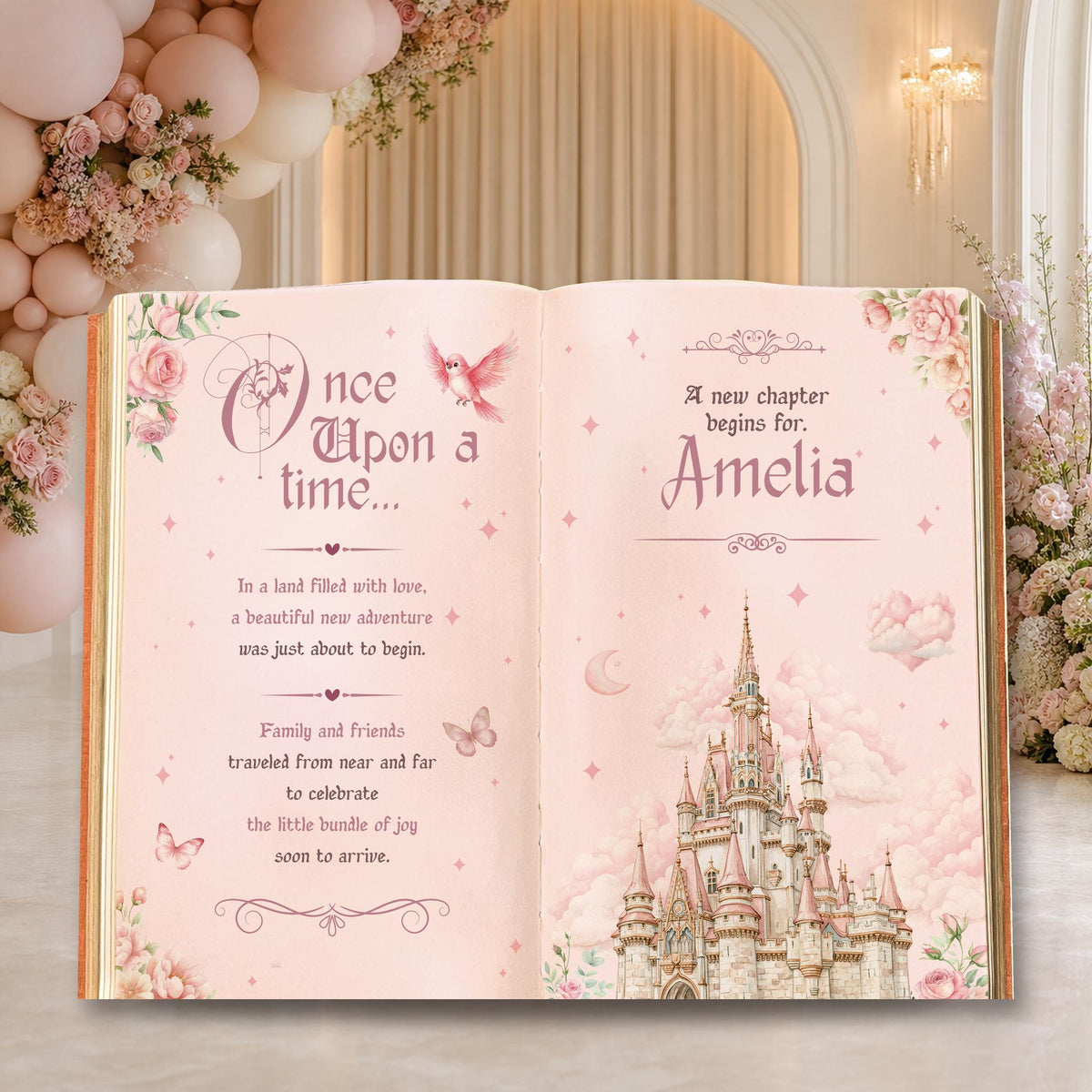 Once Upon A Time Book Backdrop (Butterfly Castle Book), Princess Castle, Storybook, First Birthday Decor, Welcome Sign, Fairytale Baby Shower