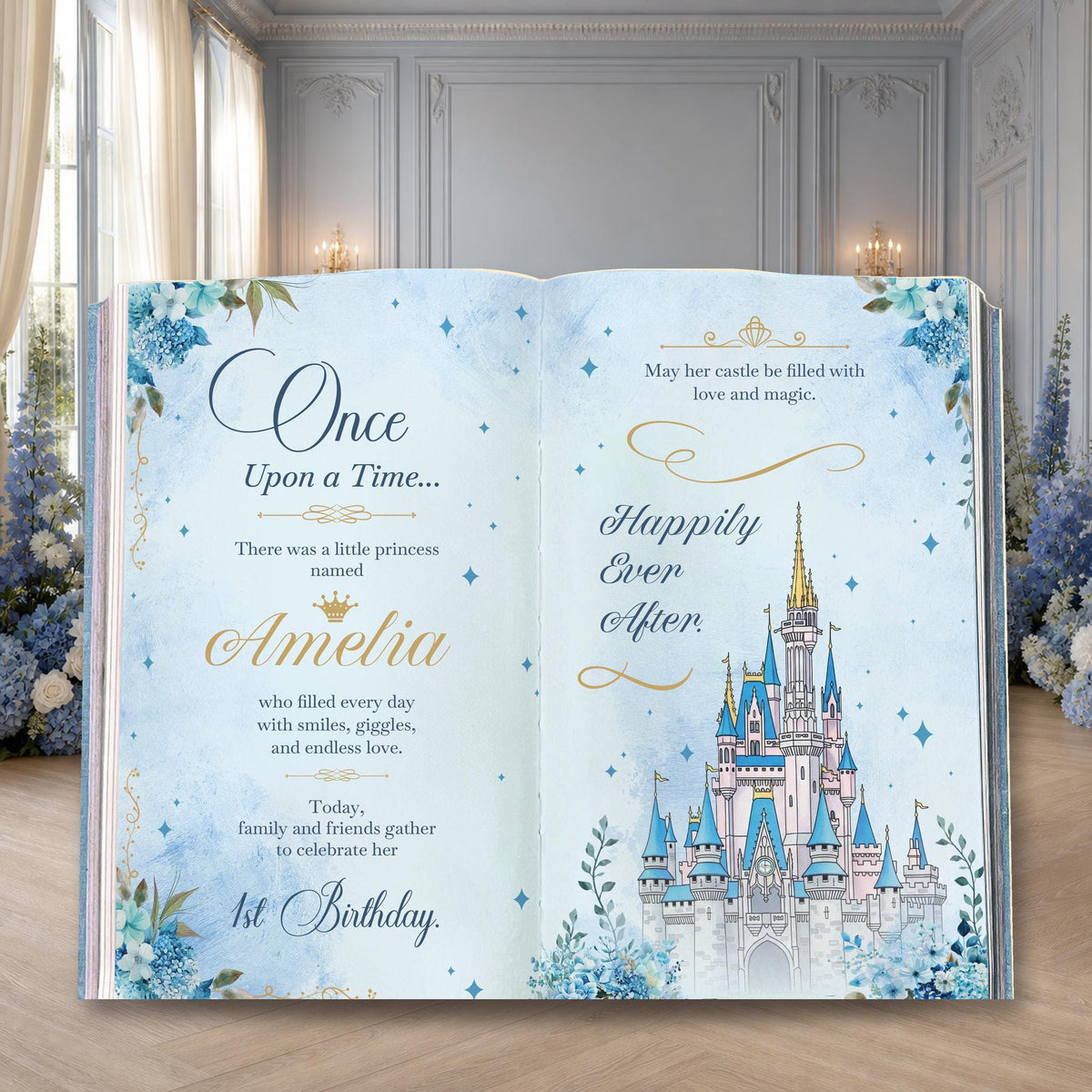 Once Upon A Time Book Backdrop (Blue Castle Book), Princess Castle, Storybook, First Birthday Decor, Welcome Sign, Fairytale Baby Shower, Happily Ever After