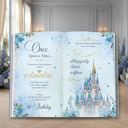 Once Upon A Time Book Backdrop (Blue Castle Book), Princess Castle, Storybook, First Birthday Decor, Welcome Sign, Fairytale Baby Shower, Happily Ever After