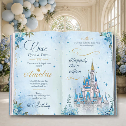 Once Upon A Time Book Backdrop (Blue Castle Book), Princess Castle, Storybook, First Birthday Decor, Welcome Sign, Fairytale Baby Shower, Happily Ever After