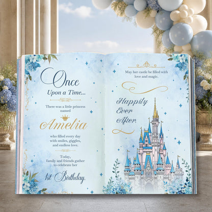 Once Upon A Time Book Backdrop (Blue Castle Book), Princess Castle, Storybook, First Birthday Decor, Welcome Sign, Fairytale Baby Shower, Happily Ever After