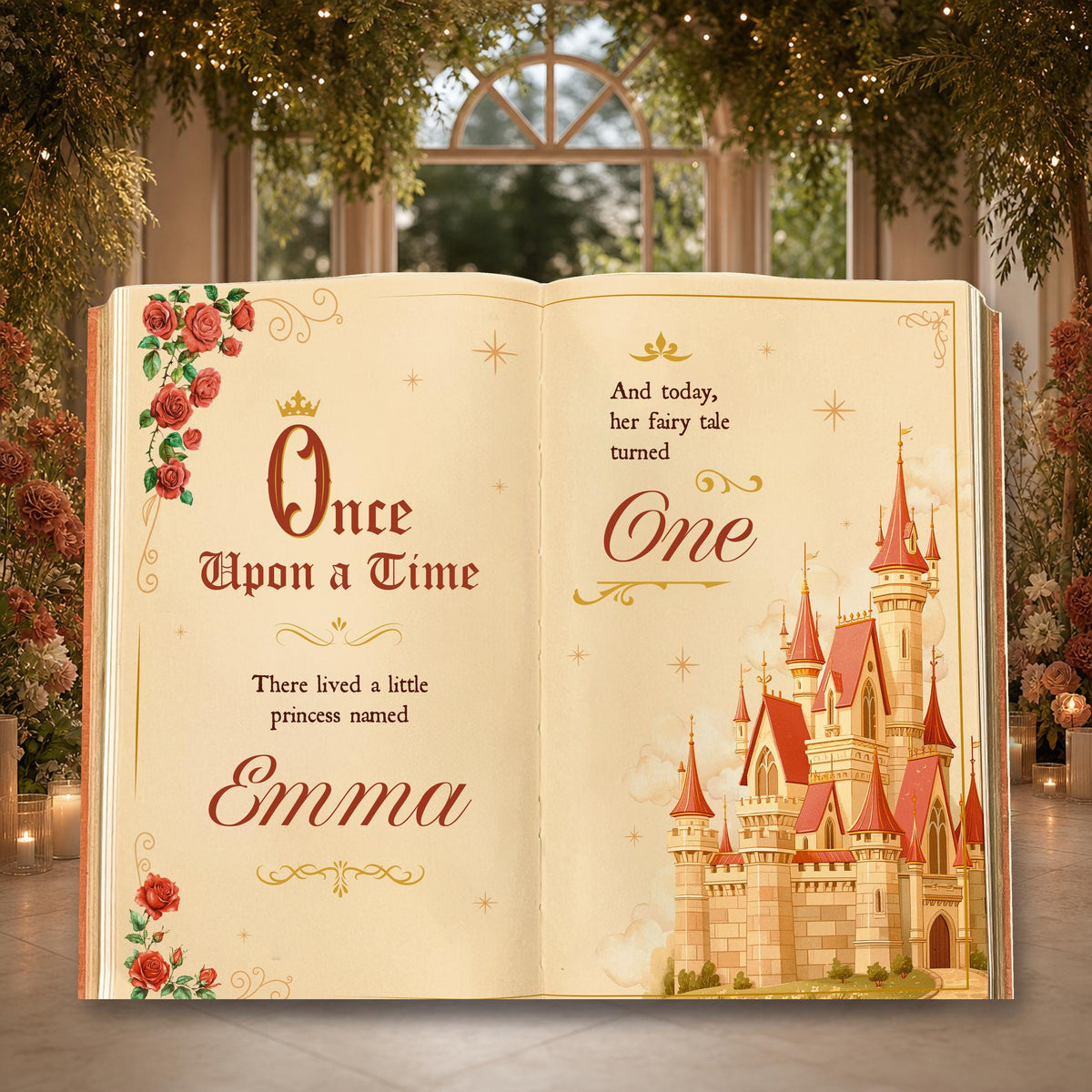 Once Upon A Time Book Backdrop (Rose Castle Book), Princess Castle, Storybook, First Birthday Decor, Welcome Sign, Fairytale Baby Shower, Happily Ever After
