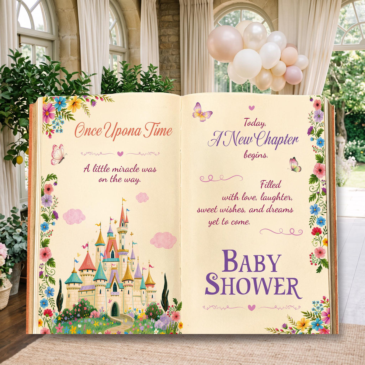 Once Upon A Time Baby Shower, Book Backdrop, Princess Castle, Storybook, 1st Birthday Decor, Welcome Sign, Fairytale