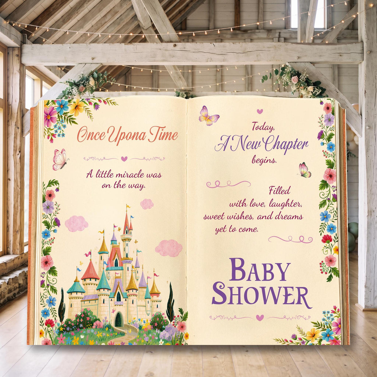 Once Upon A Time Baby Shower, Book Backdrop, Princess Castle, Storybook, 1st Birthday Decor, Welcome Sign, Fairytale