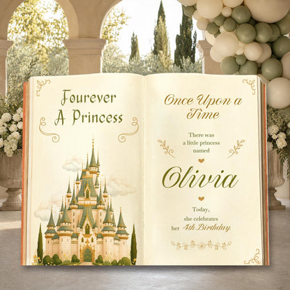 Fourever A Princess Book Backdrop (Sage Castle), Castle, Storybook, 4th Birthday Decor, Welcome Sign, Fairytale, Happily Ever After, Once Upon A Time