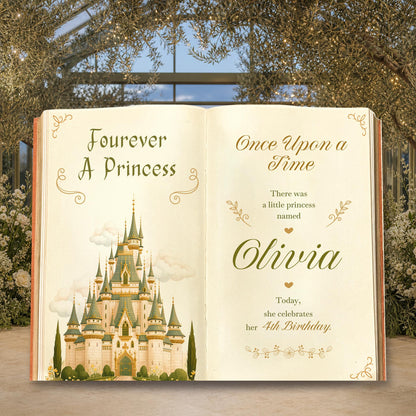 Fourever A Princess Book Backdrop (Sage Castle), Castle, Storybook, 4th Birthday Decor, Welcome Sign, Fairytale, Happily Ever After, Once Upon A Time