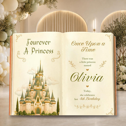 Fourever A Princess Book Backdrop — custom party decor, printed and cut to shape