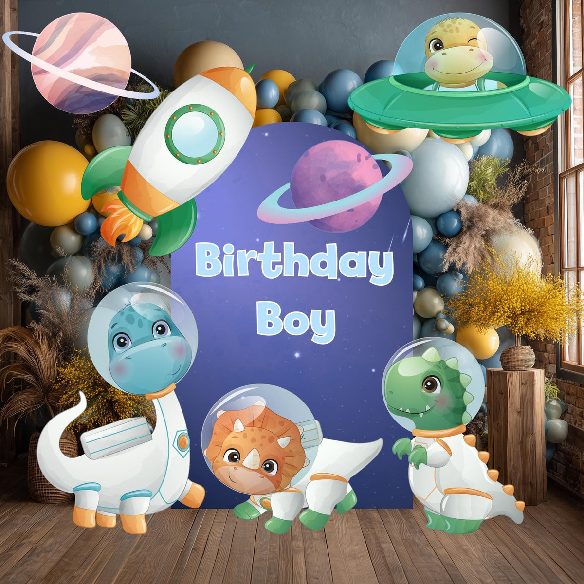 Space Dinosaur Party Cutouts, Astronaut Party Decor, Baby Dino, Birthday Party Props, Baby Shower, Lawn Sign, Blast Off