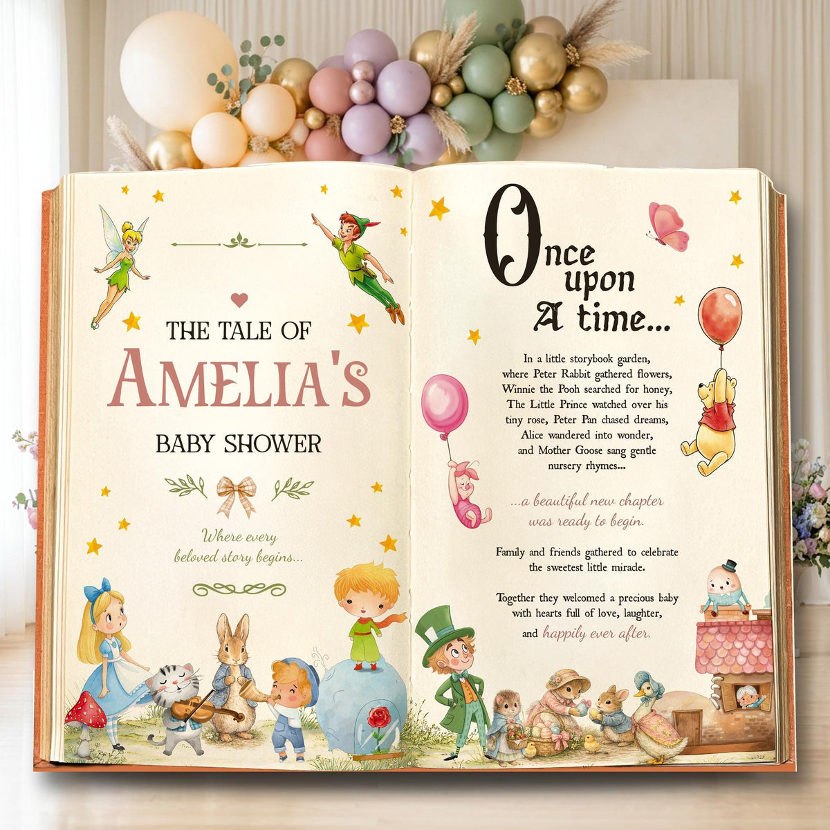 Once Upon A Time Backdrop (The Tale Of Book), One for the Book, Storybook, First Birthday, Welcome Sign, Fairytale, Garden Bunny Baby Shower, Honey Bear