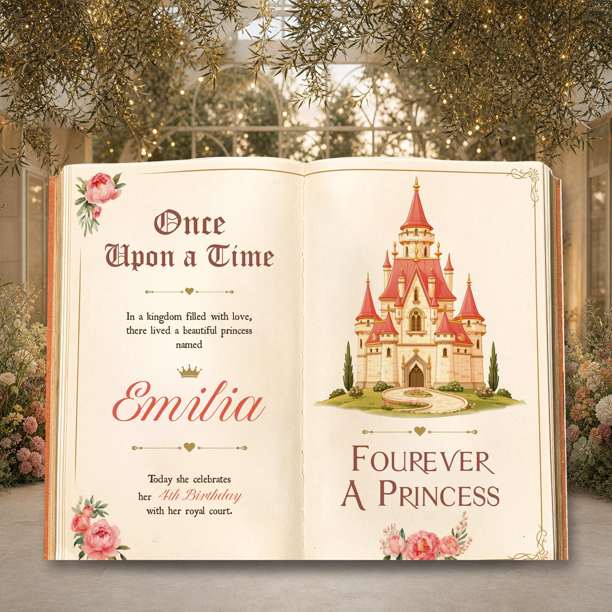 Fourever A Princess Book Backdrop — custom party decor, printed and cut to shape