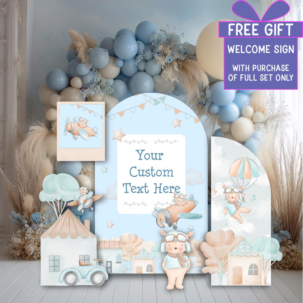 Blue Aviator Bear Cutouts, Boys First Birthday, Time Flies, Traveling Baby Shower, Parachute, Airplane, We Can Bearly Wait, Teddy Bear Props