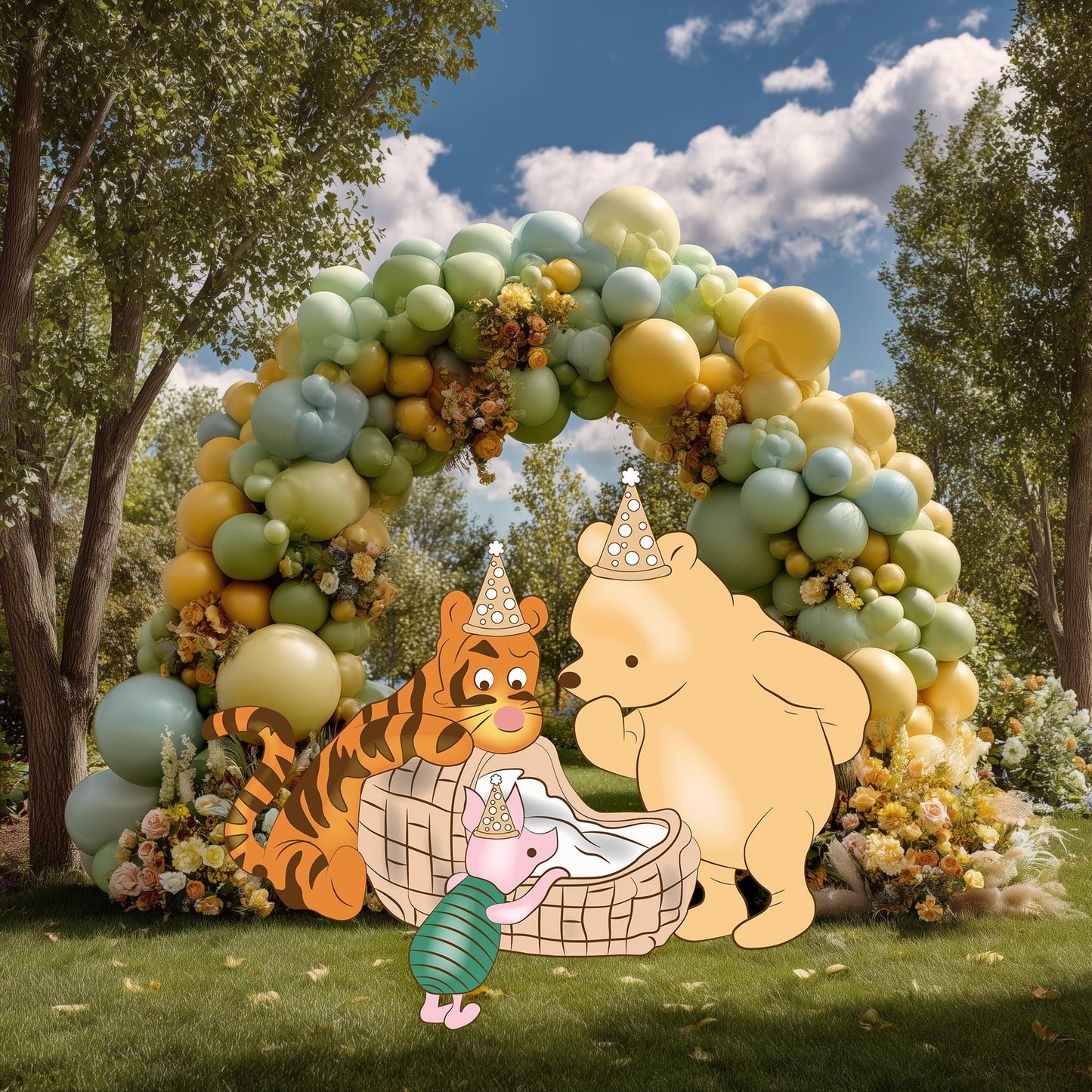 Honey Bear with New Baby and Friends Cutouts, Baby Shower, Lawn Sign, Yard Sign, Birthday Decor, Party Prop, Baby Announcement, Newborn