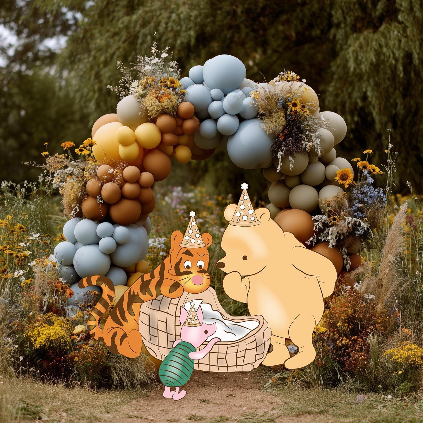 Honey Bear with New Baby and Friends Cutouts, Baby Shower, Lawn Sign, Yard Sign, Birthday Decor, Party Prop, Baby Announcement, Newborn