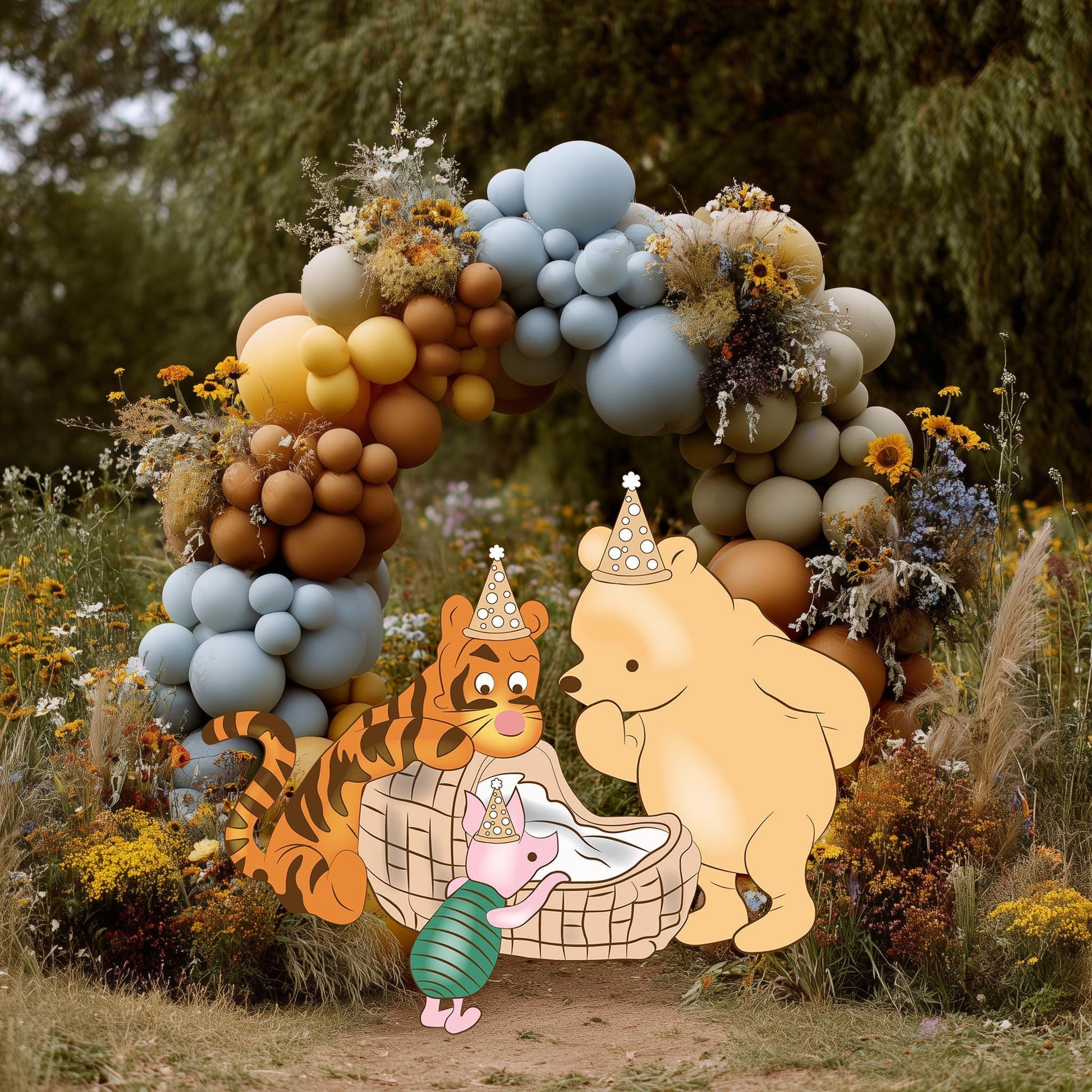 Honey Bear with New Baby and Friends Cutouts, Baby Shower, Lawn Sign, Yard Sign, Birthday Decor, Party Prop, Baby Announcement, Newborn
