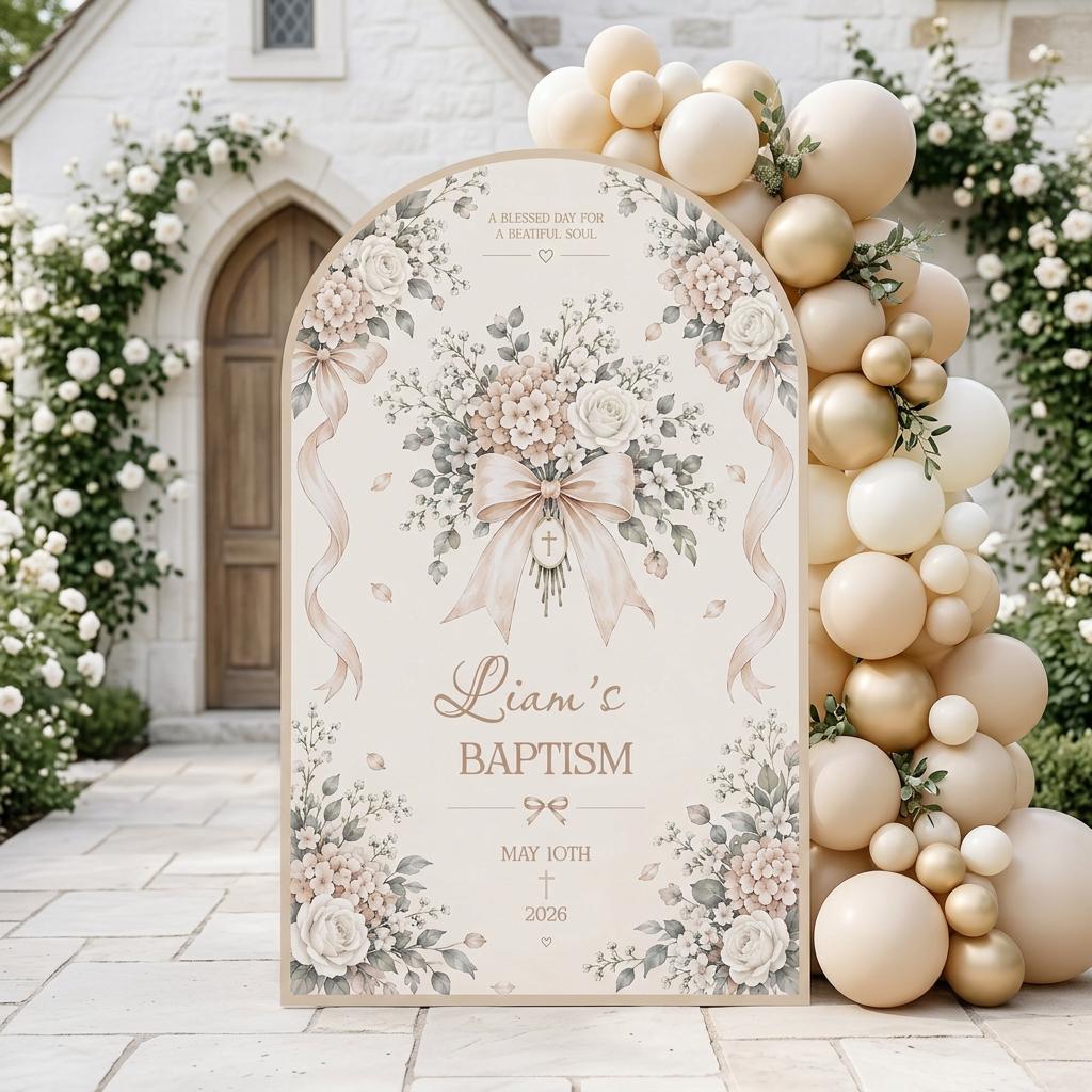 Beige Ribbon Bouquet Baptism Arch
