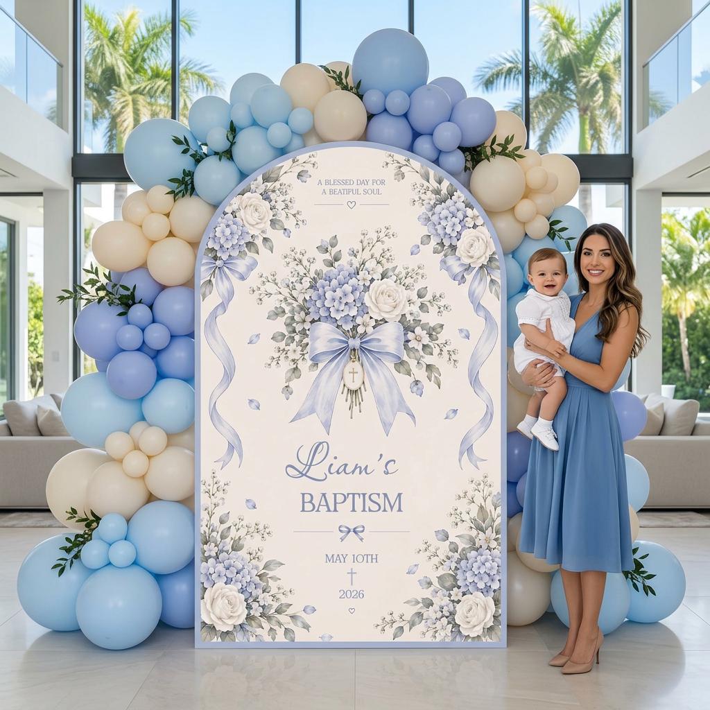 Beige Ribbon Bouquet Baptism Arch