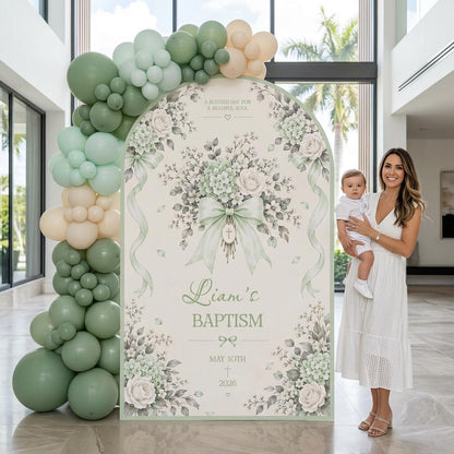 Beige Ribbon Bouquet Baptism Arch
