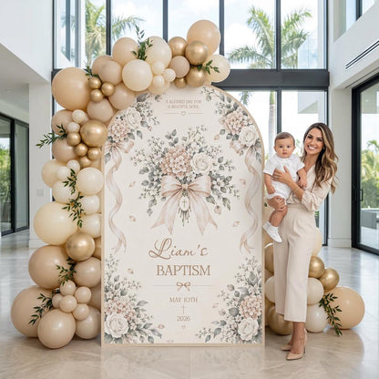 Beige Ribbon Bouquet Baptism Arch