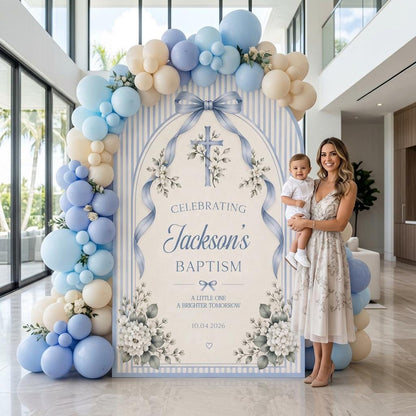 Sage Striped Bow Cross Baptism Arch