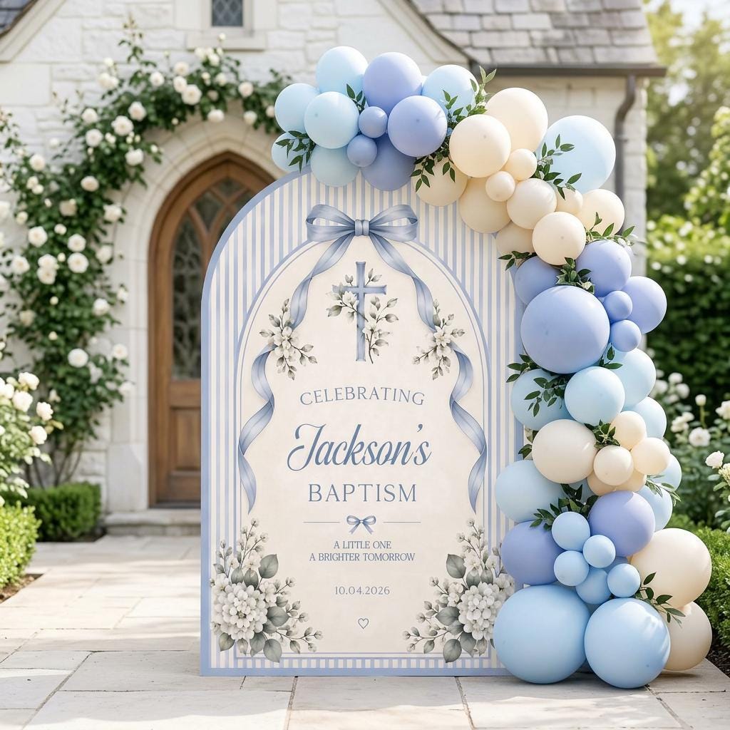 Sage Striped Bow Cross Baptism Arch